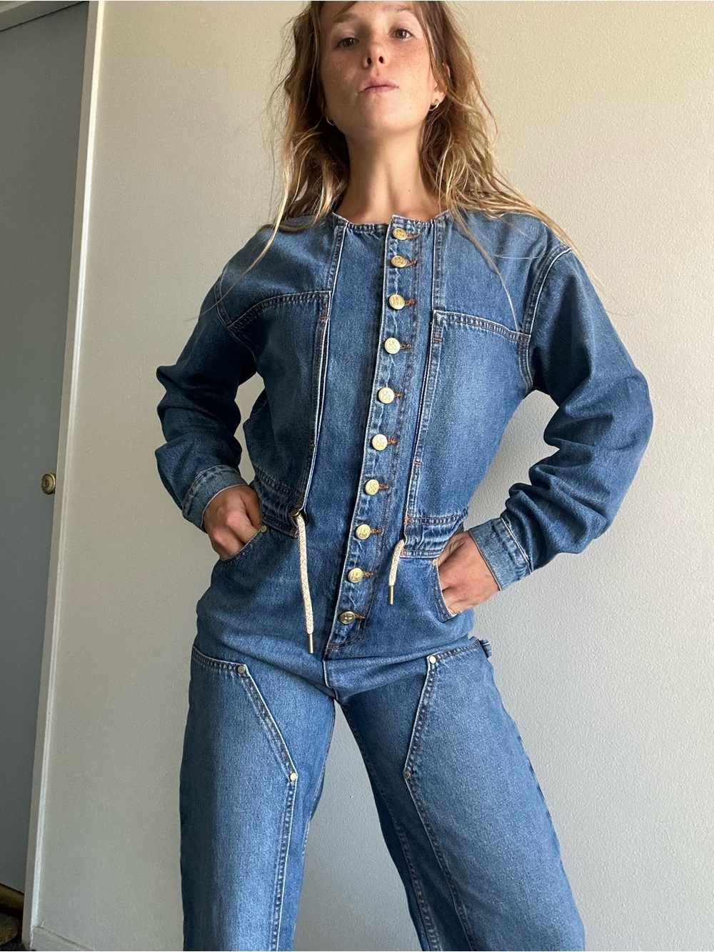 ulla johnson stevie wide leg denim jumpsuit